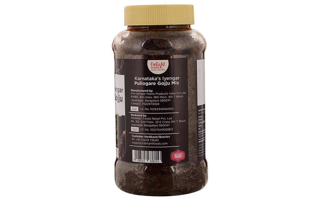 Delight Foods Karnataka's Iyengar Puliogare Gojju Mix   Glass Jar  500 grams